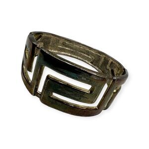 Vintage statement silver-colored geometric cuff bracelet with latch costume jewe
